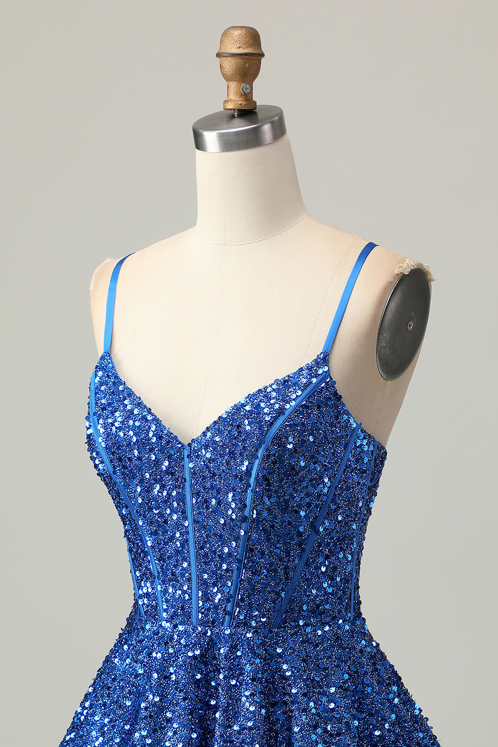 Sparkly Dark Blue Corset Sequin A Line Short Homecoming Dress