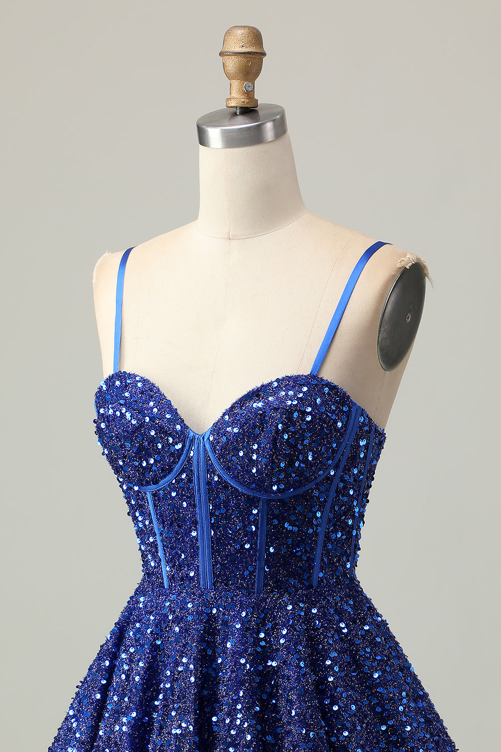 Sparkly Dark Blue Sequin Corset A Line Short Homecoming Dress