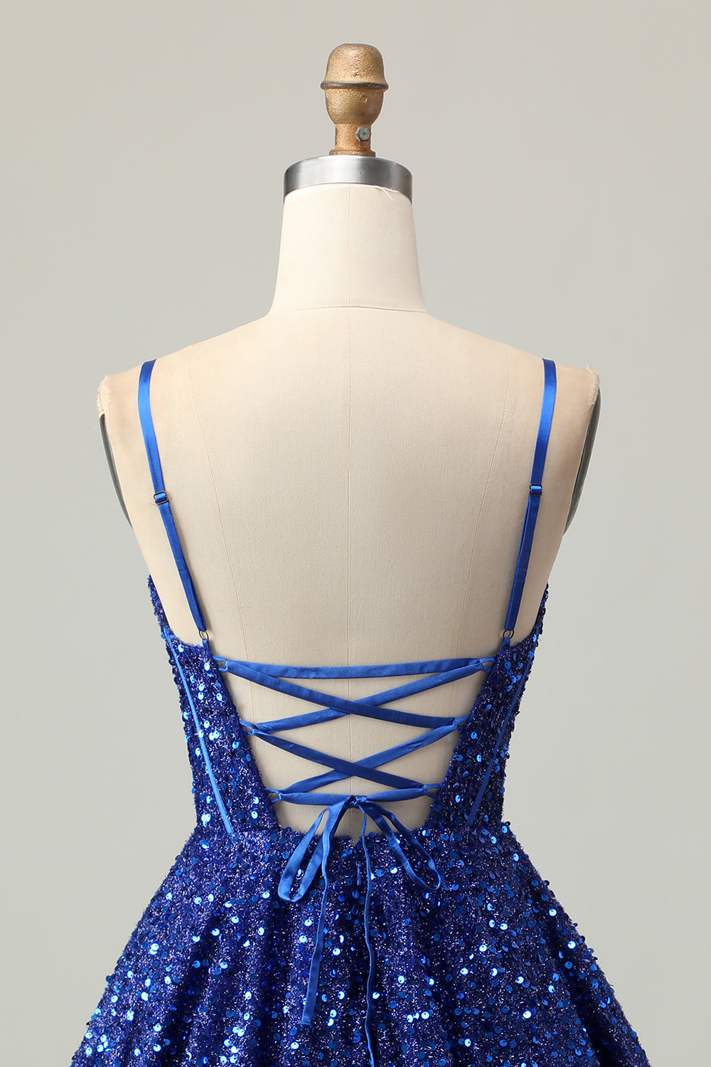 Sparkly Dark Blue Sequin Corset A Line Short Homecoming Dress
