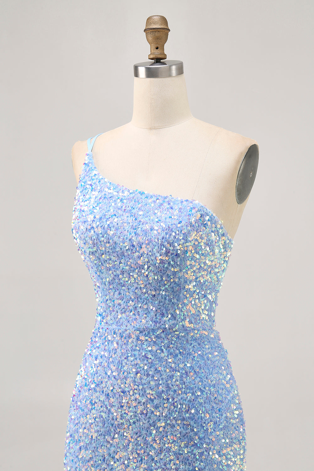 Sparkly Blue Sequins One Shoulder Short Homecoming Dress