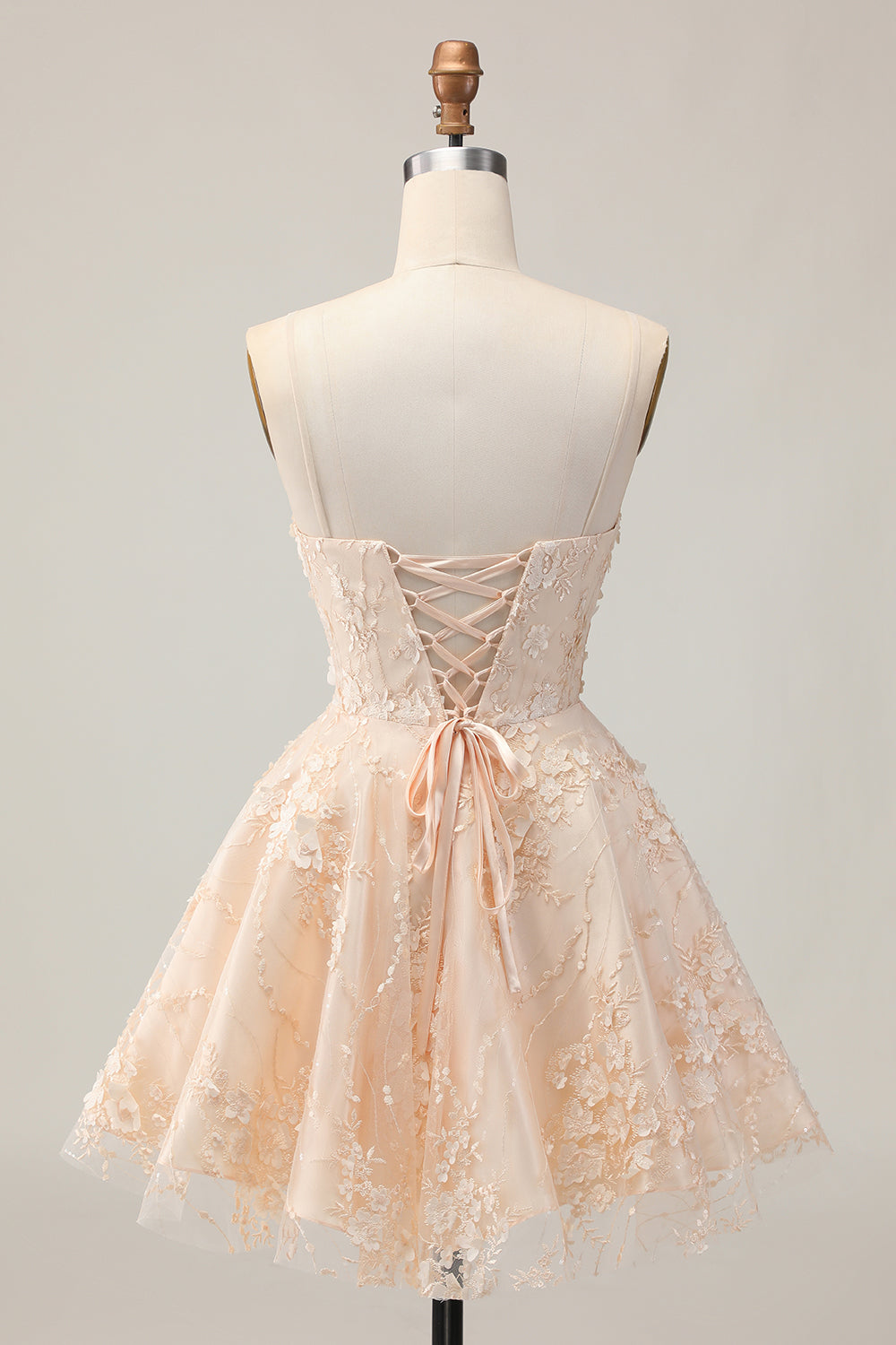 Apricot Floral A Line Spaghetti Straps Short Homecoming Dress
