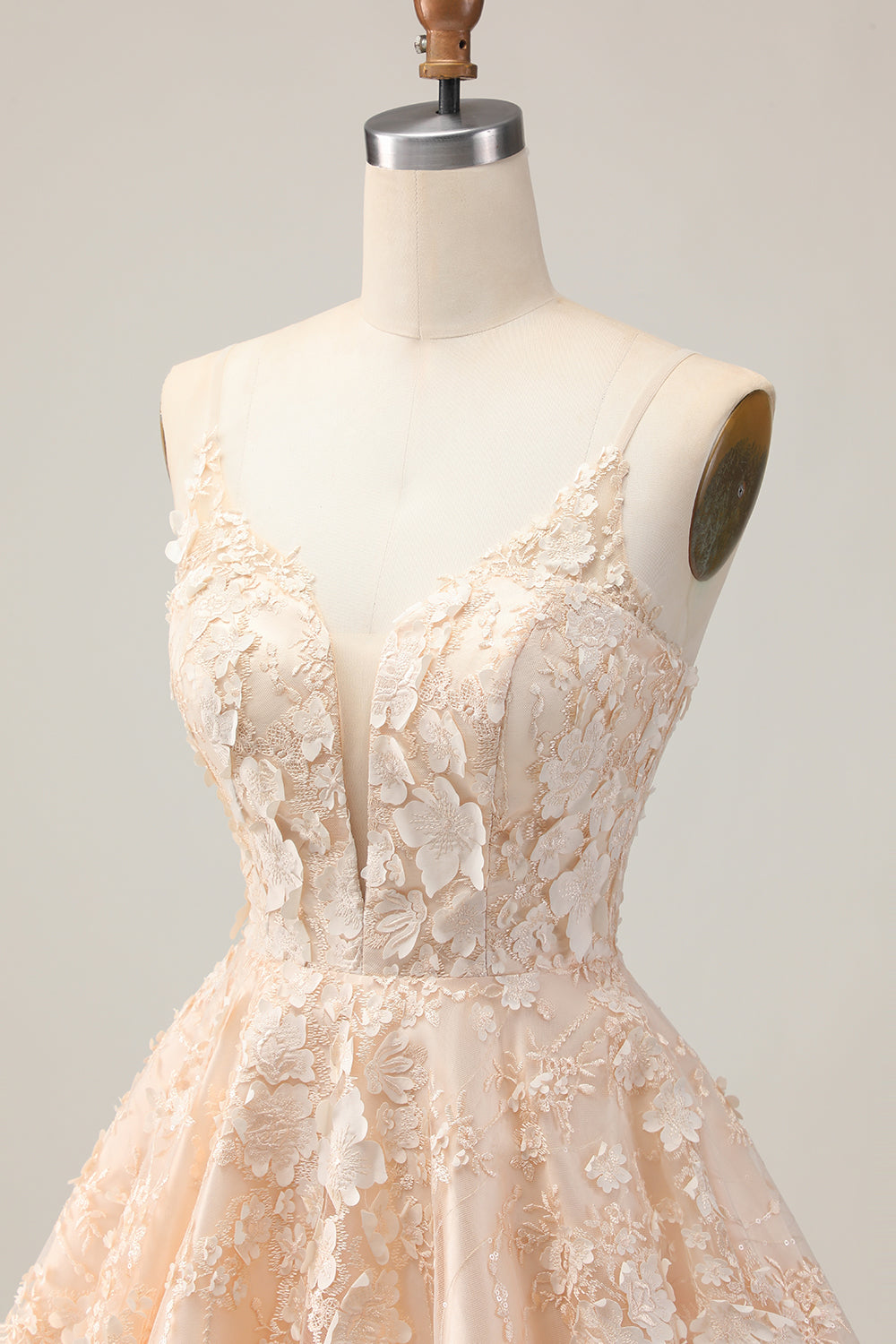 Apricot Floral A Line Spaghetti Straps Short Homecoming Dress