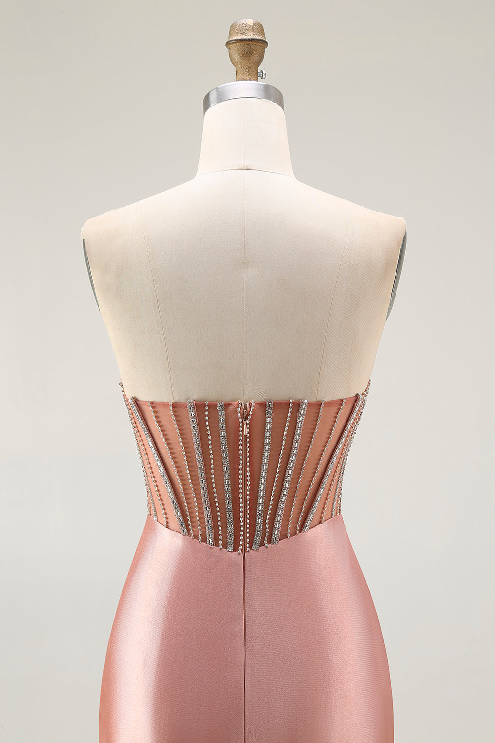 Mermaid Corset Beaded Strapless Blush Long Prom Dress With Slit
