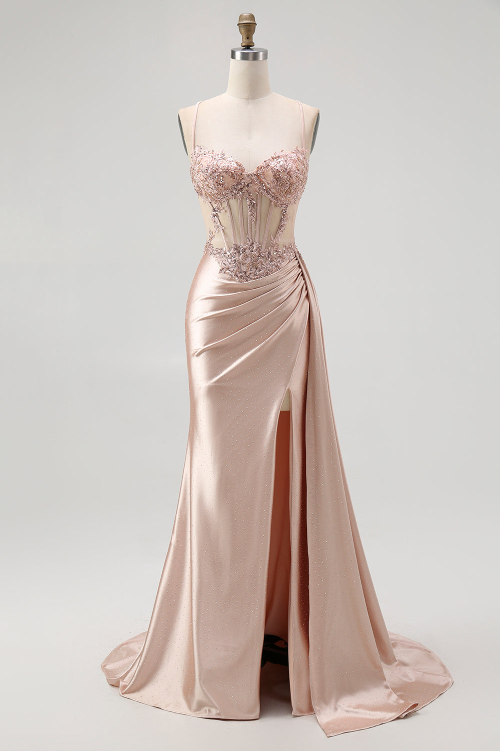 Corset Champagne Mermaid Beaded Long Prom Dress