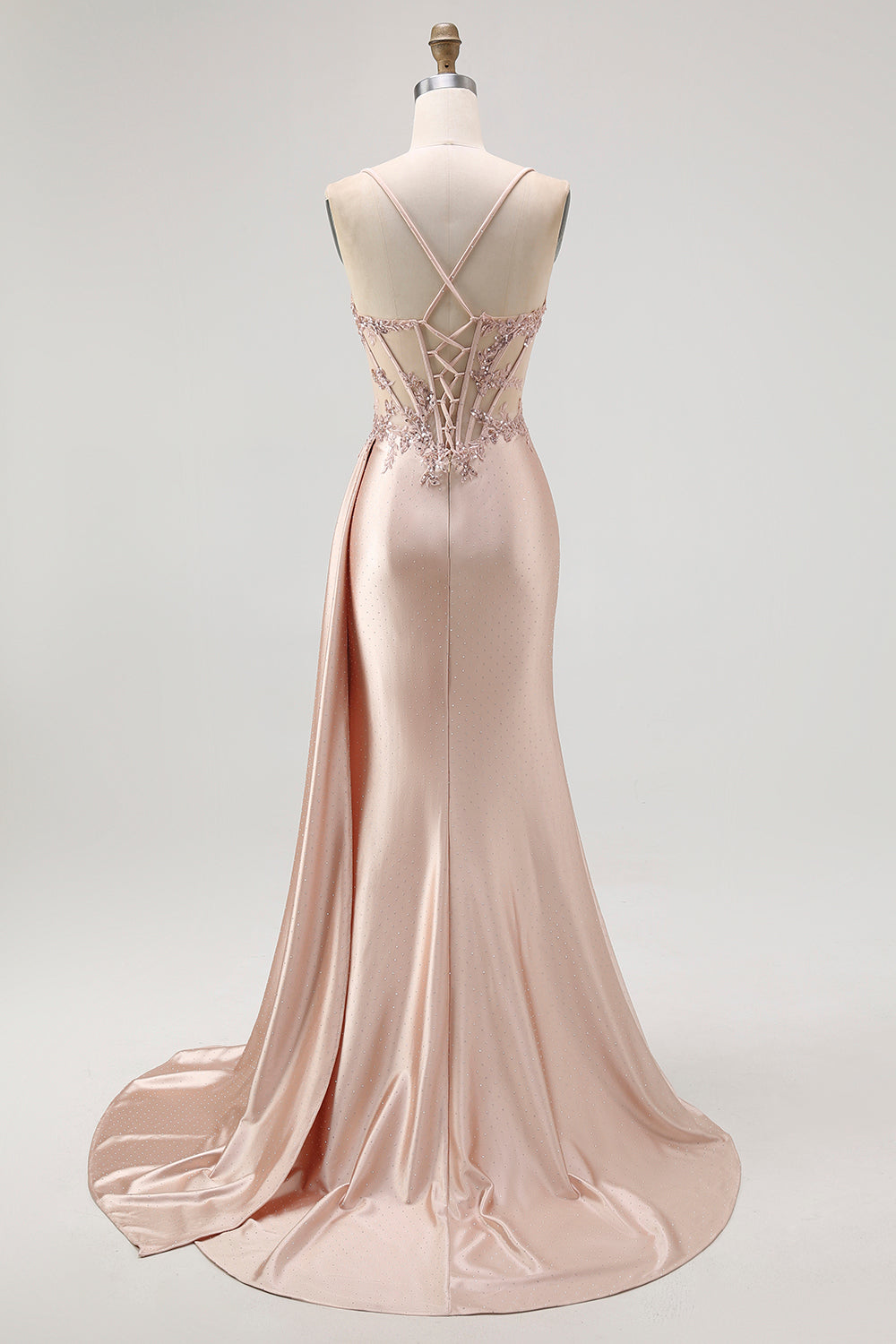 Corset Champagne Mermaid Beaded Long Prom Dress