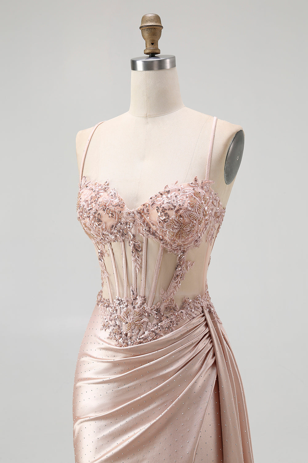 Corset Champagne Mermaid Beaded Long Prom Dress