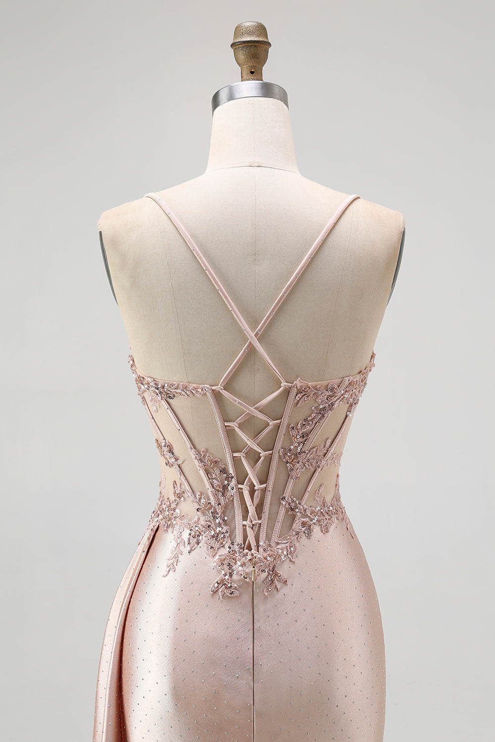Corset Champagne Mermaid Beaded Long Prom Dress