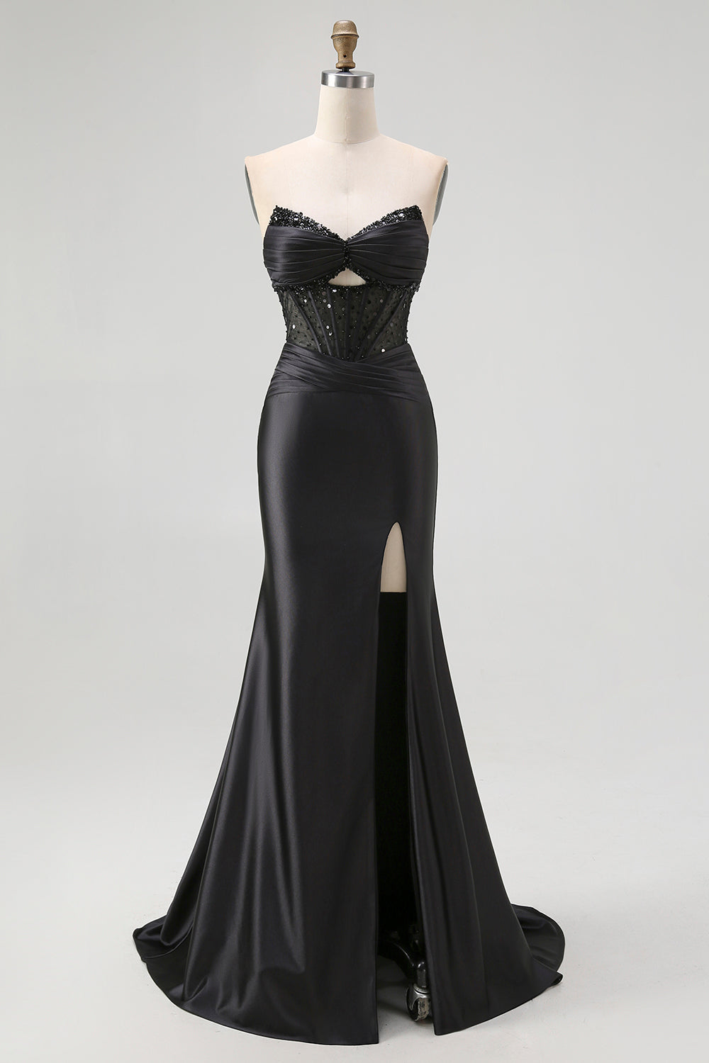 Strapless Sequin Black Corset Mermaid Prom Dress