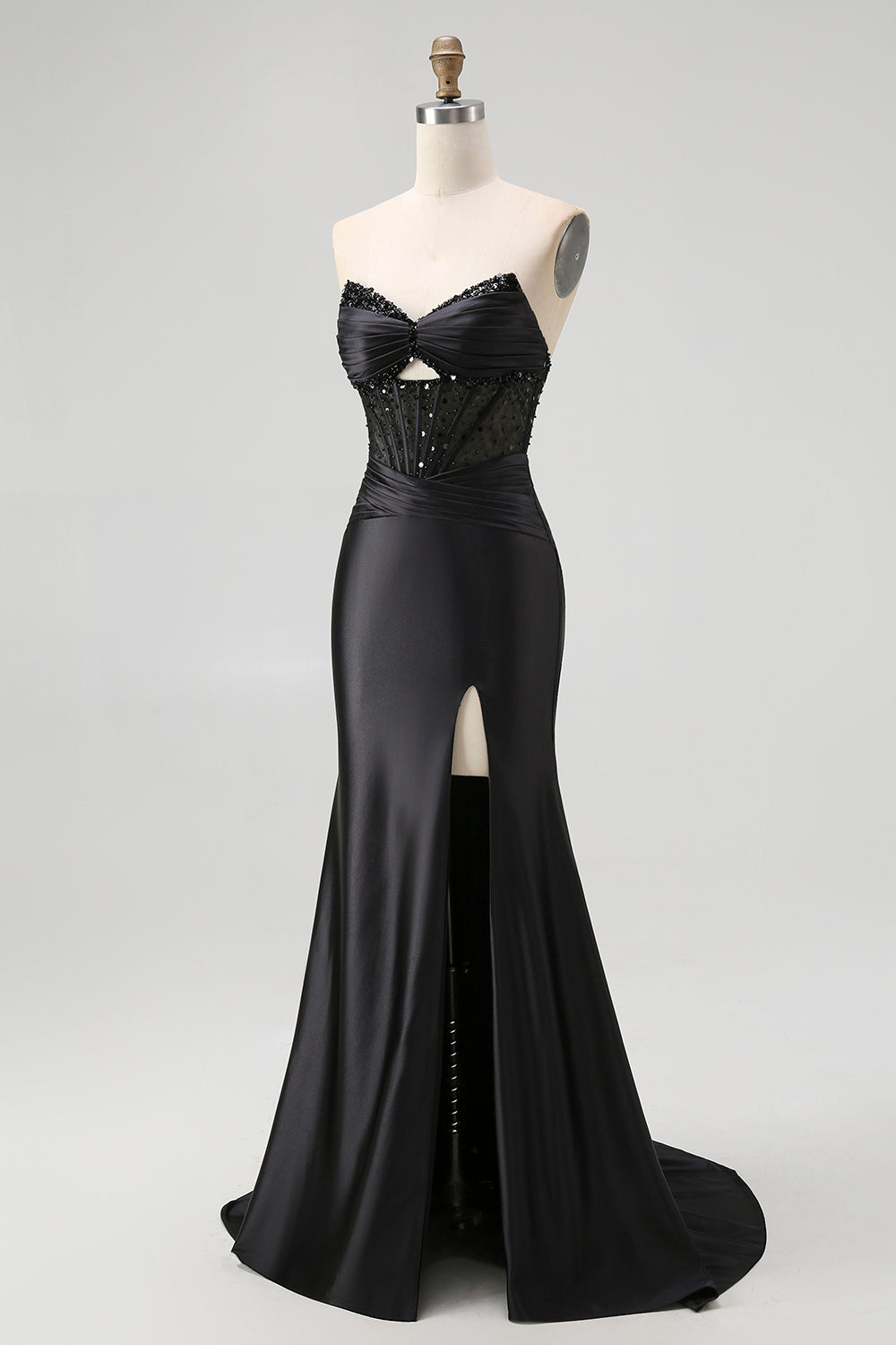 Strapless Sequin Black Corset Mermaid Prom Dress