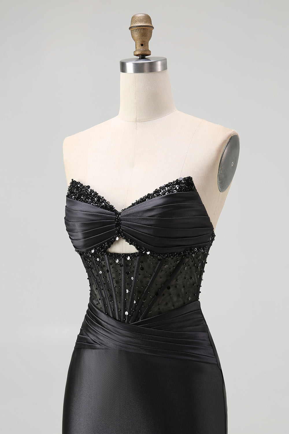 Strapless Sequin Black Corset Mermaid Prom Dress