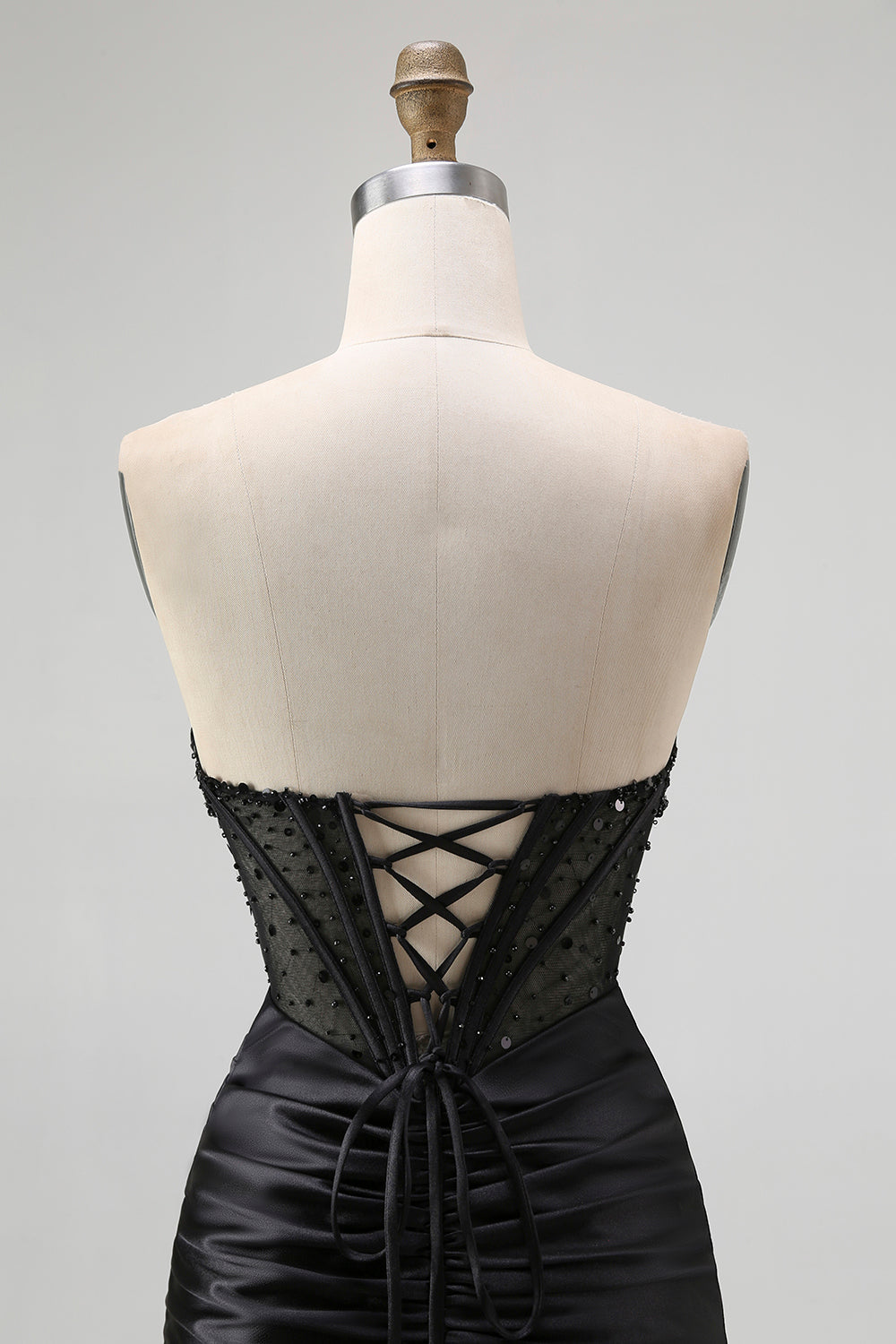Strapless Sequin Black Corset Mermaid Prom Dress