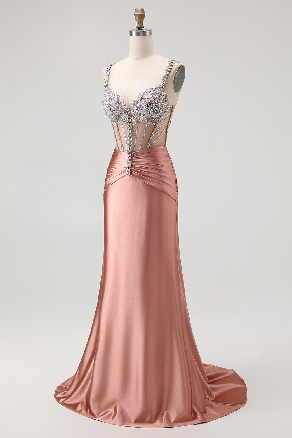 Blush Corset Mermaid Long Prom Dress with Rhinestones