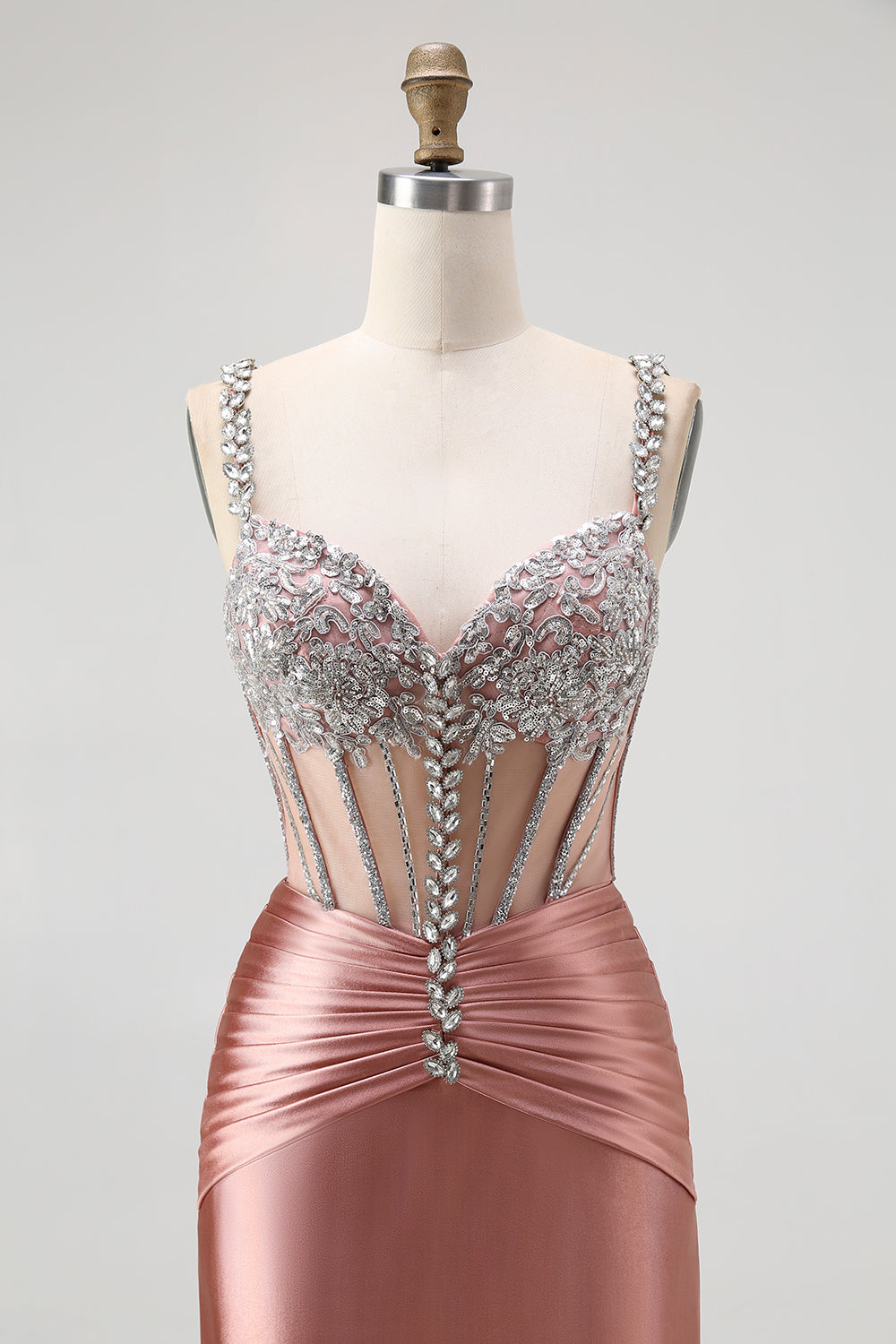 Blush Corset Mermaid Long Prom Dress with Rhinestones