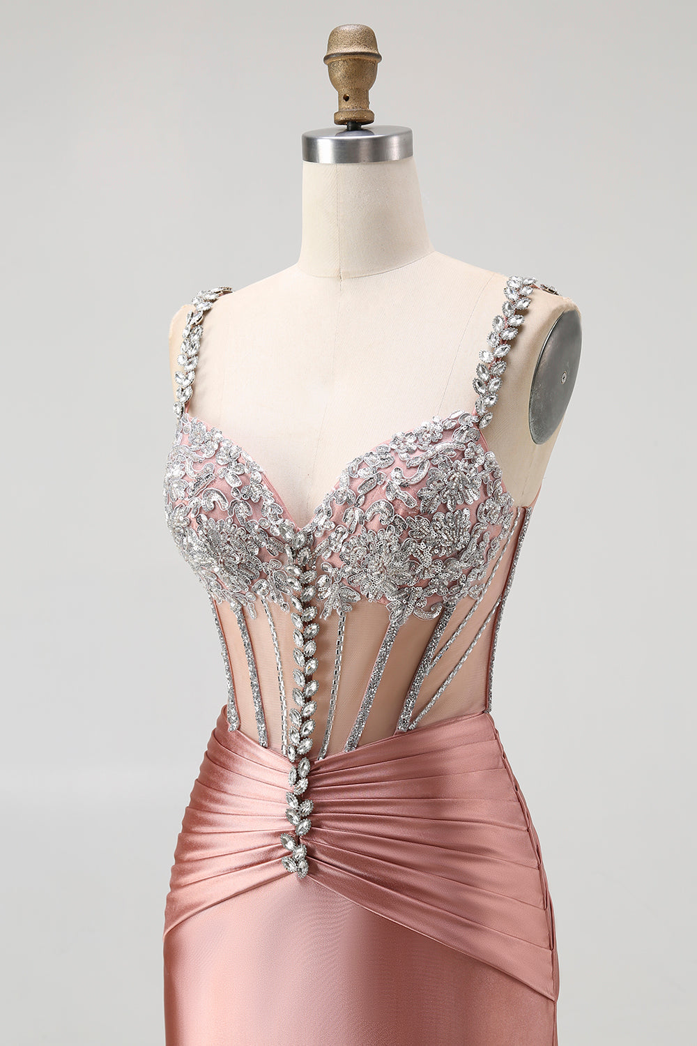 Blush Corset Mermaid Long Prom Dress with Rhinestones