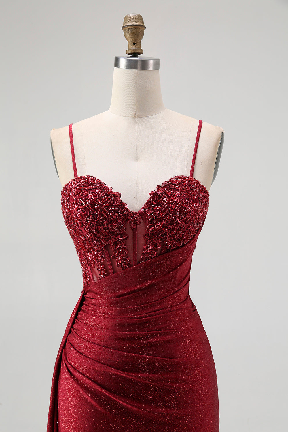 Burgundy Corset Mermaid Long Prom Dress with Beading