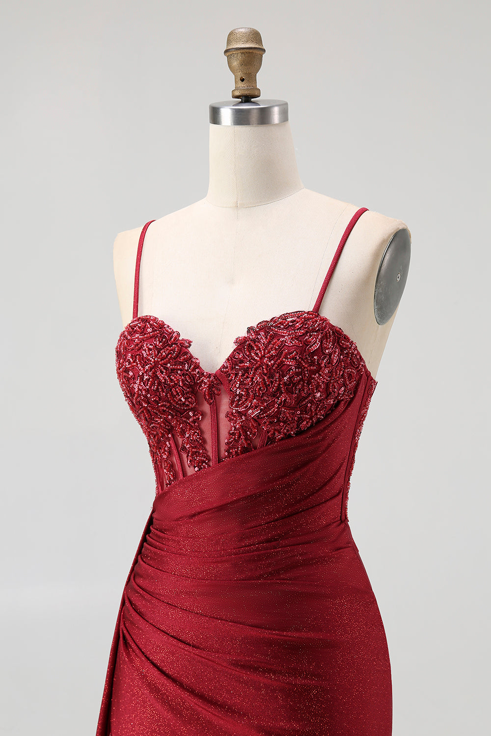 Burgundy Corset Mermaid Long Prom Dress with Beading