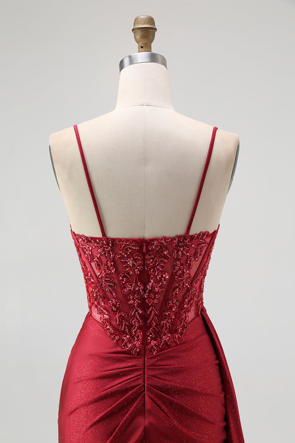 Burgundy Corset Mermaid Long Prom Dress with Beading