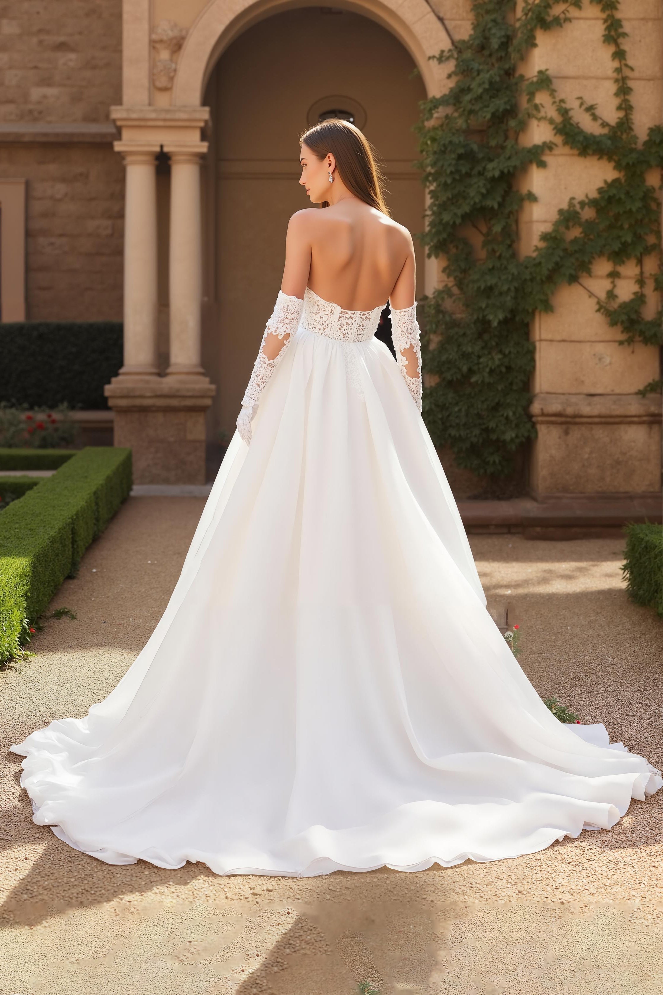 Ivory Ball Gown Sweetheart Sweep Train Wedding Dress with Lace