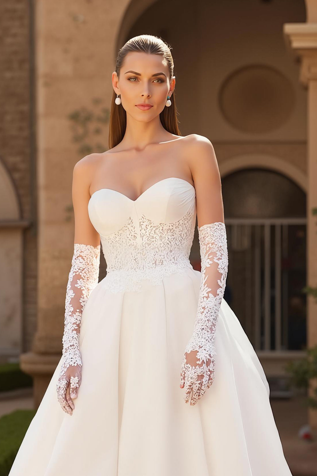 Ivory Ball Gown Sweetheart Sweep Train Wedding Dress with Lace