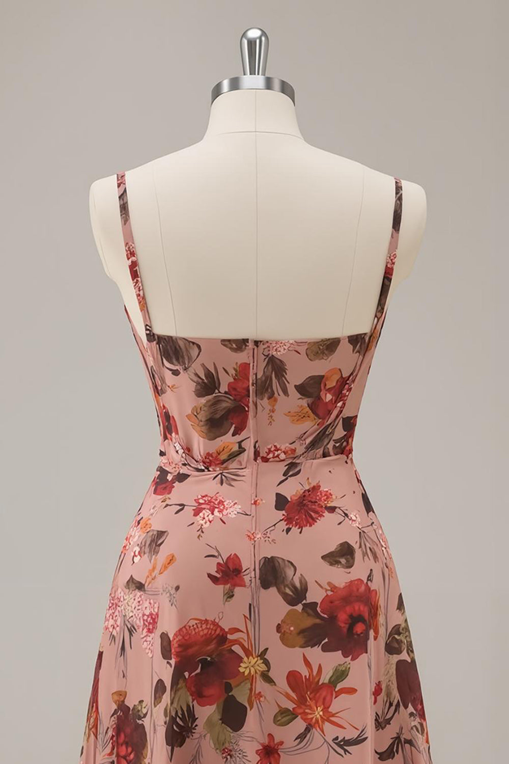 Dusty Rose Floral Ruched Chiffon Short Corset Homecoming Dress