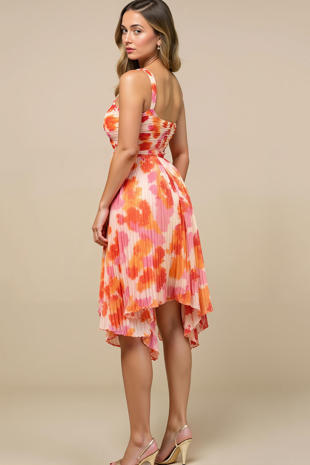 Sunset One Shoulder High-Low Wedding Guest Dress with Ruffles