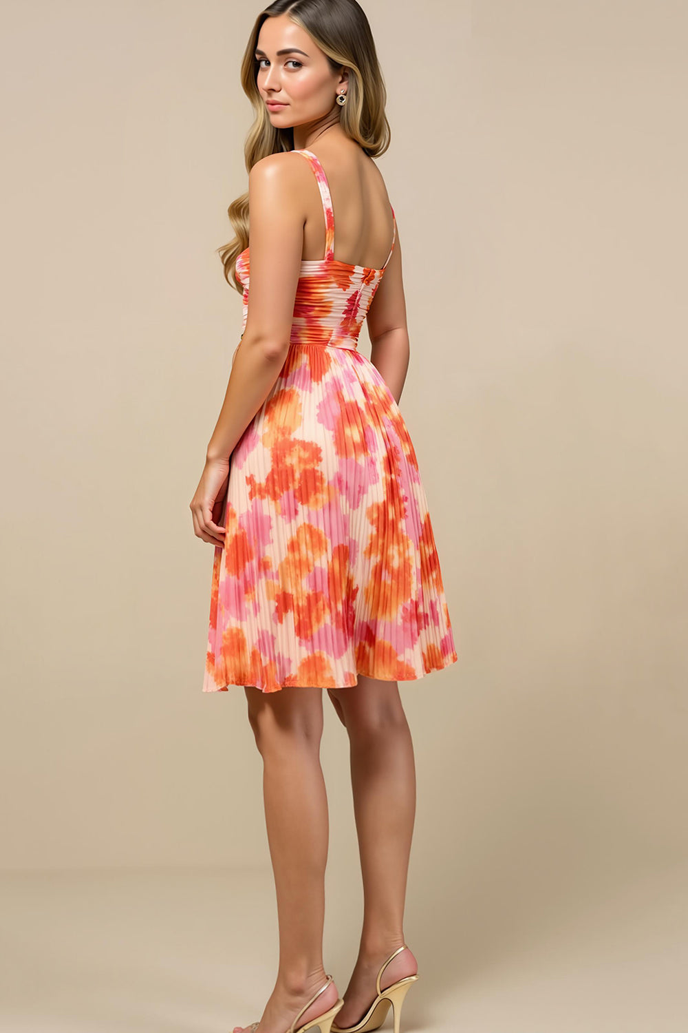 Sunset A Line Short Chiffon Wedding Guest Dress with Pleats