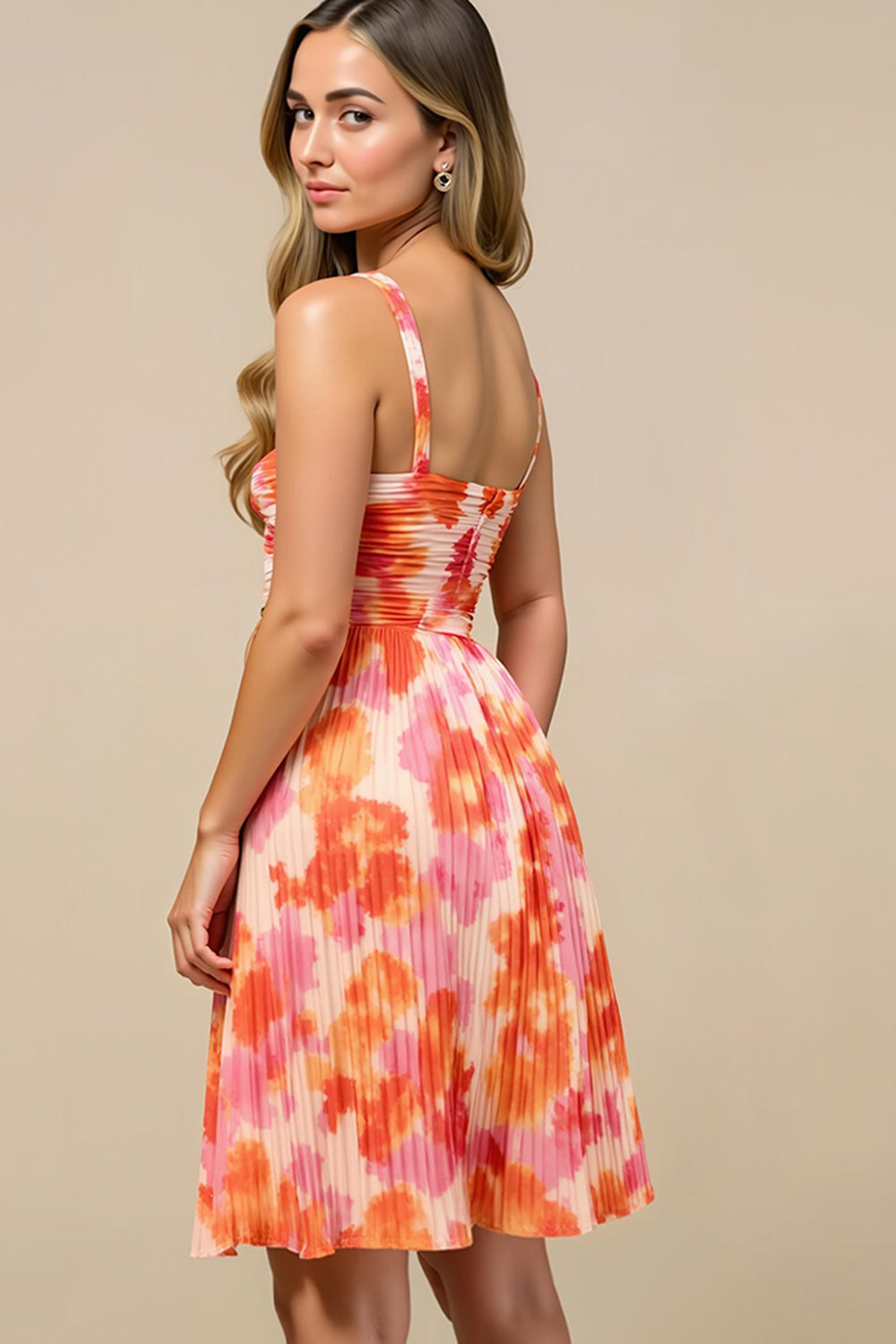 Sunset A Line Short Chiffon Wedding Guest Dress with Pleats