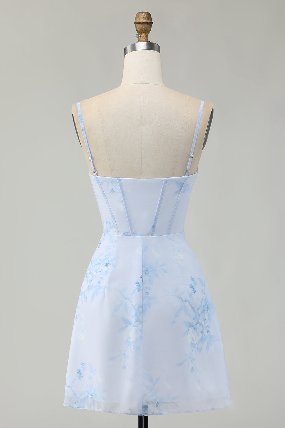 Light Blue Floral Tight Ruched Short Corset Homecoming Dress