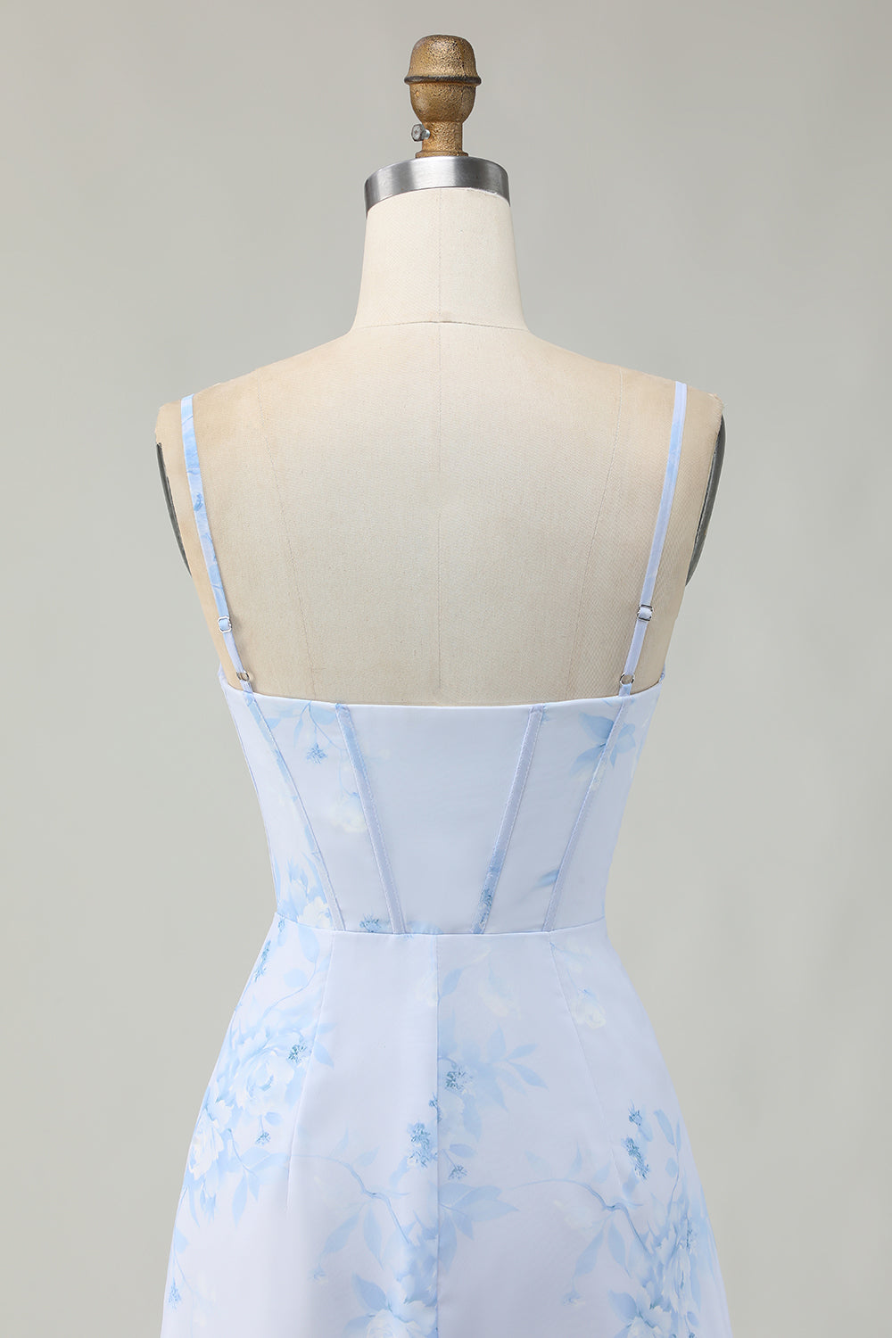 Light Blue Floral Tight Ruched Short Corset Homecoming Dress
