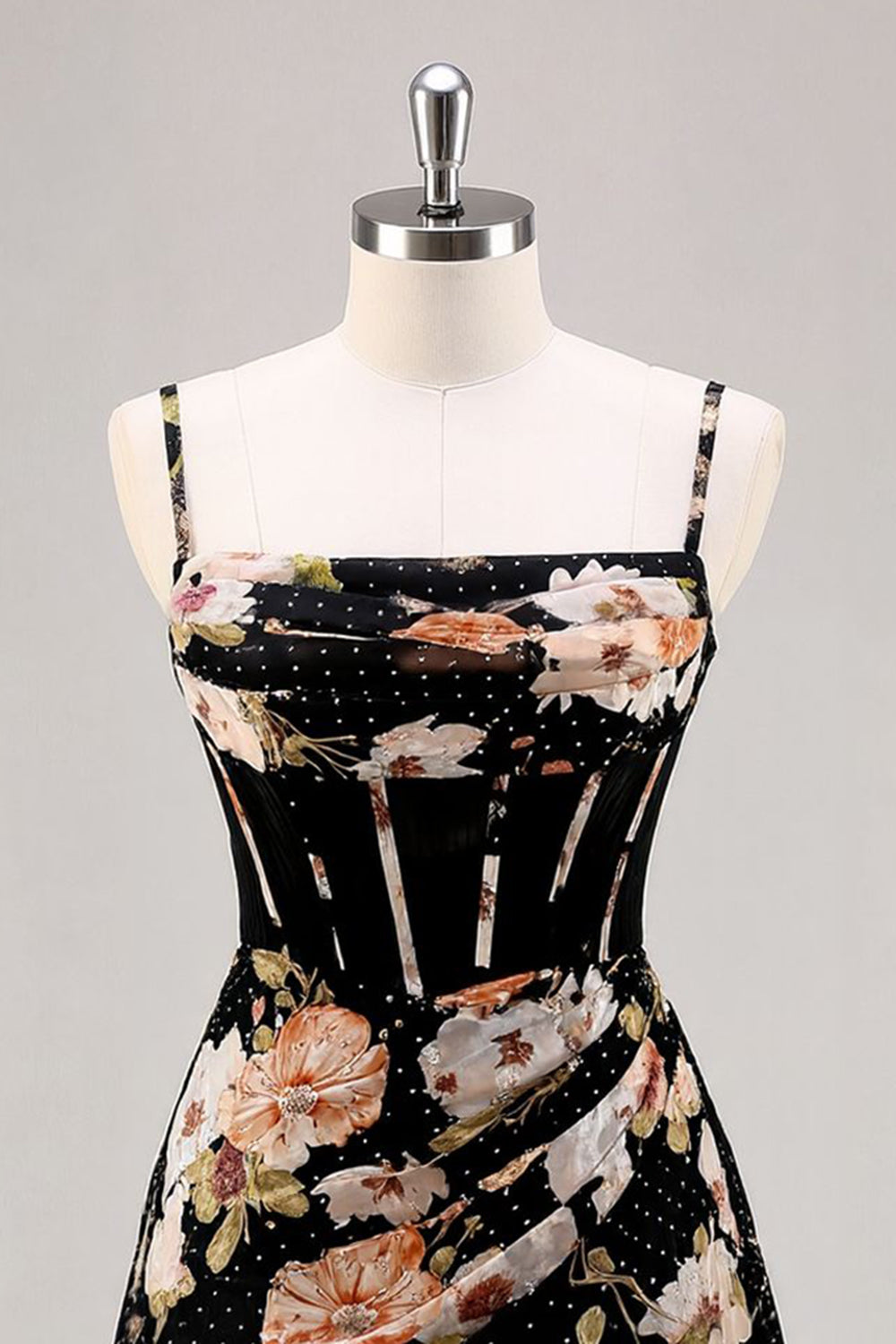 Sparkly Black Floral Short Corset Homecoming Dress with Beading