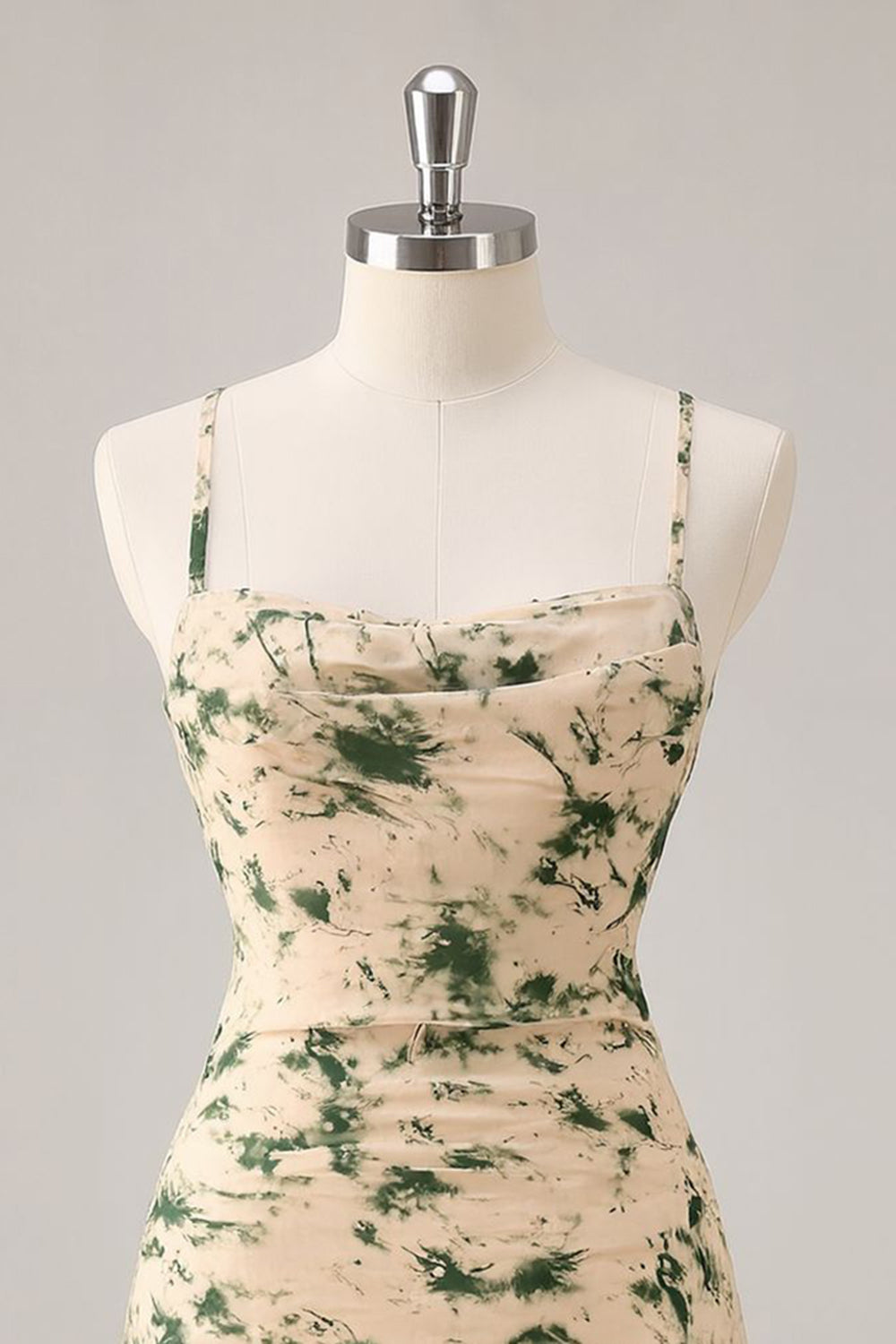 Champagne Floral Ruched Short Homecoming Dress with Ruffles