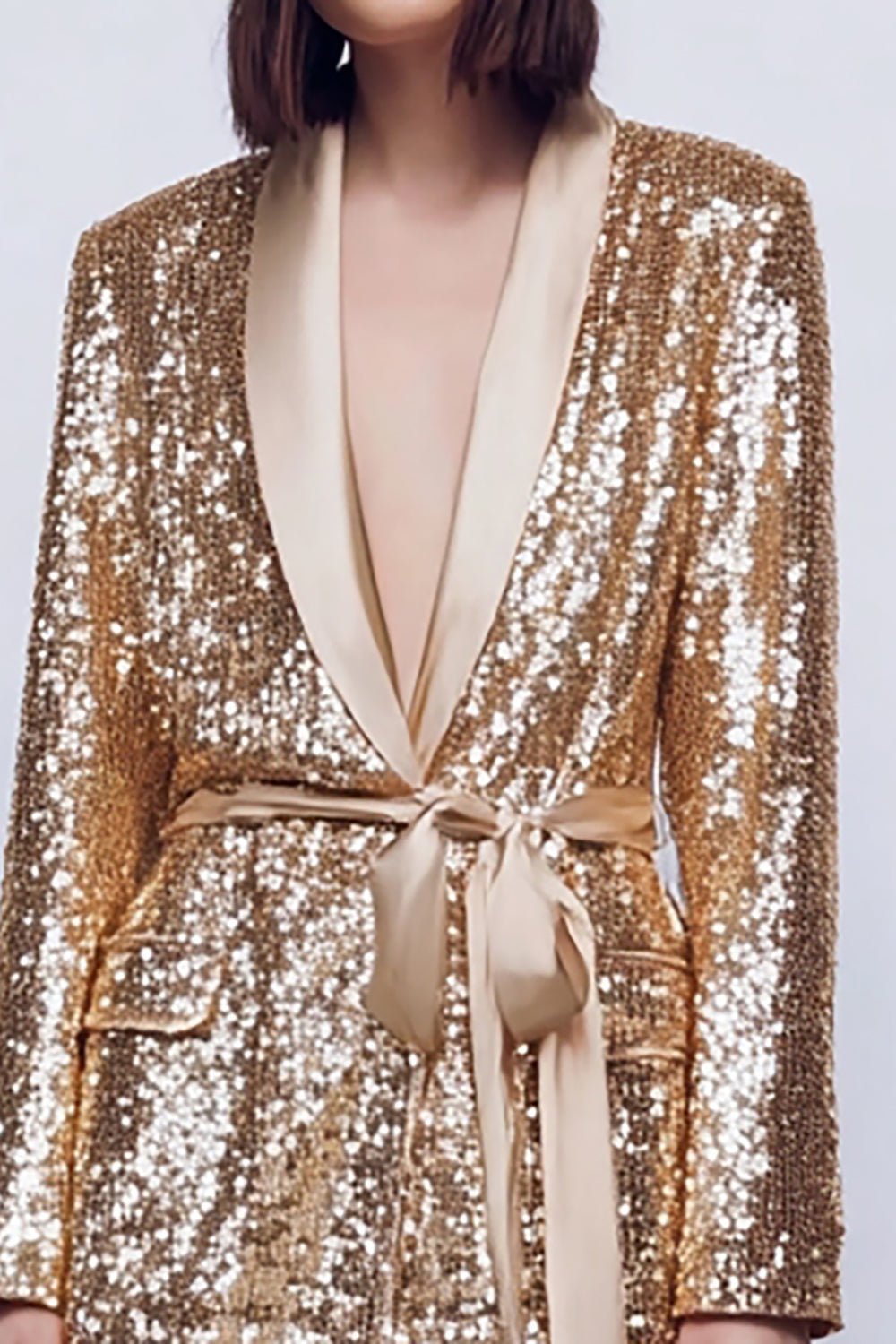 Sparkly Gold 2 Piece Sequins Women Prom Suits with Sash