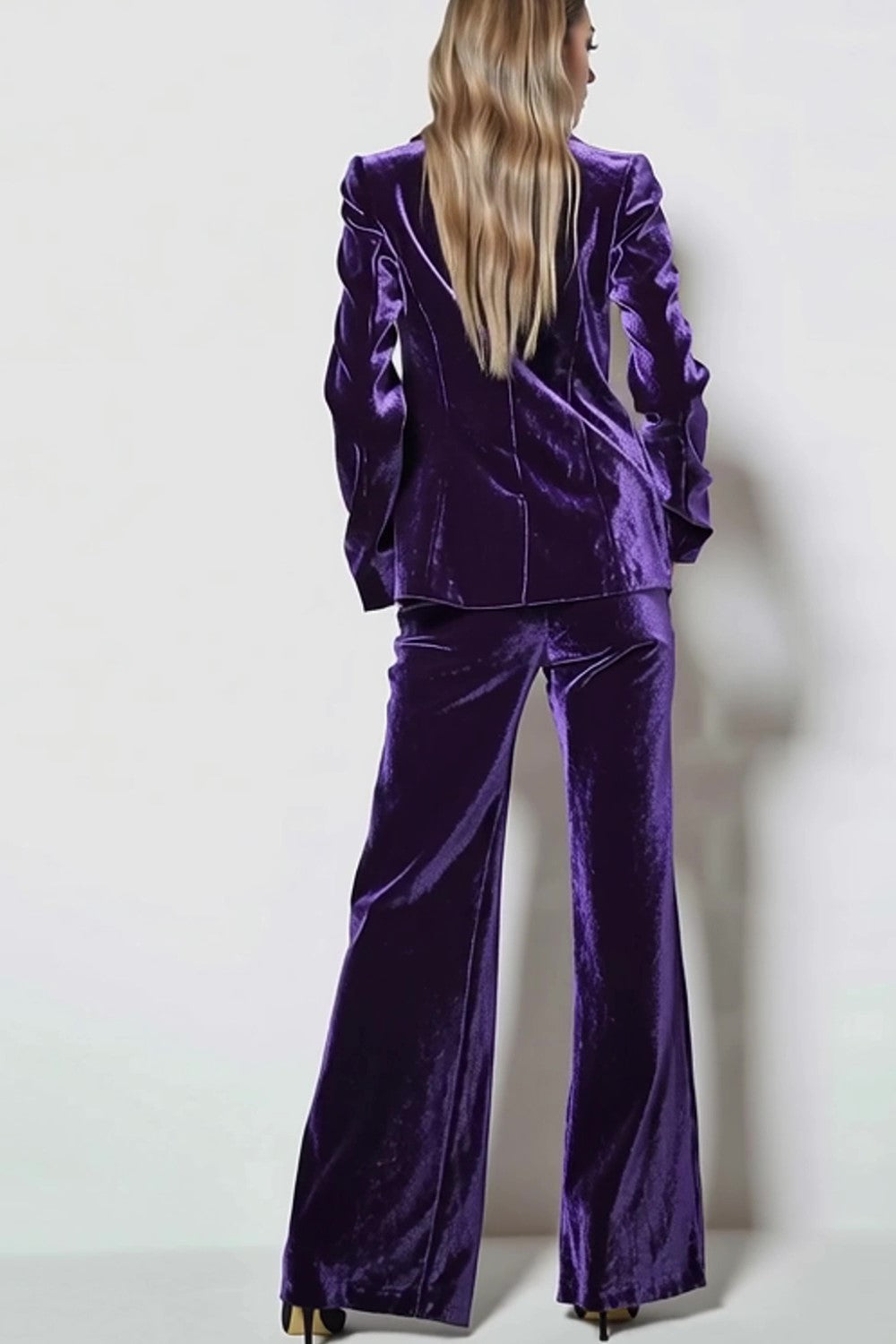 2 Piece Velvet Dark Purple Notched Lapel Business Suits