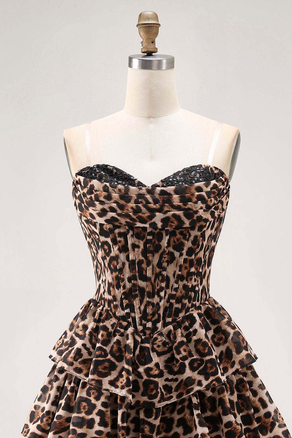Brown Leopard Corset Sweetheart Short Tiered Homecoming Dress