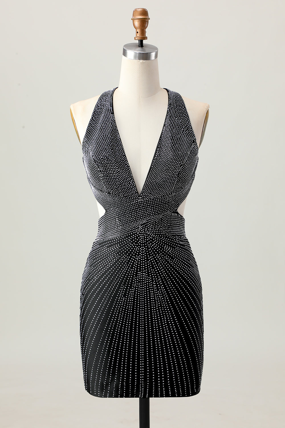 Black Bodycon V-Neck Beaded Homecoming Dress