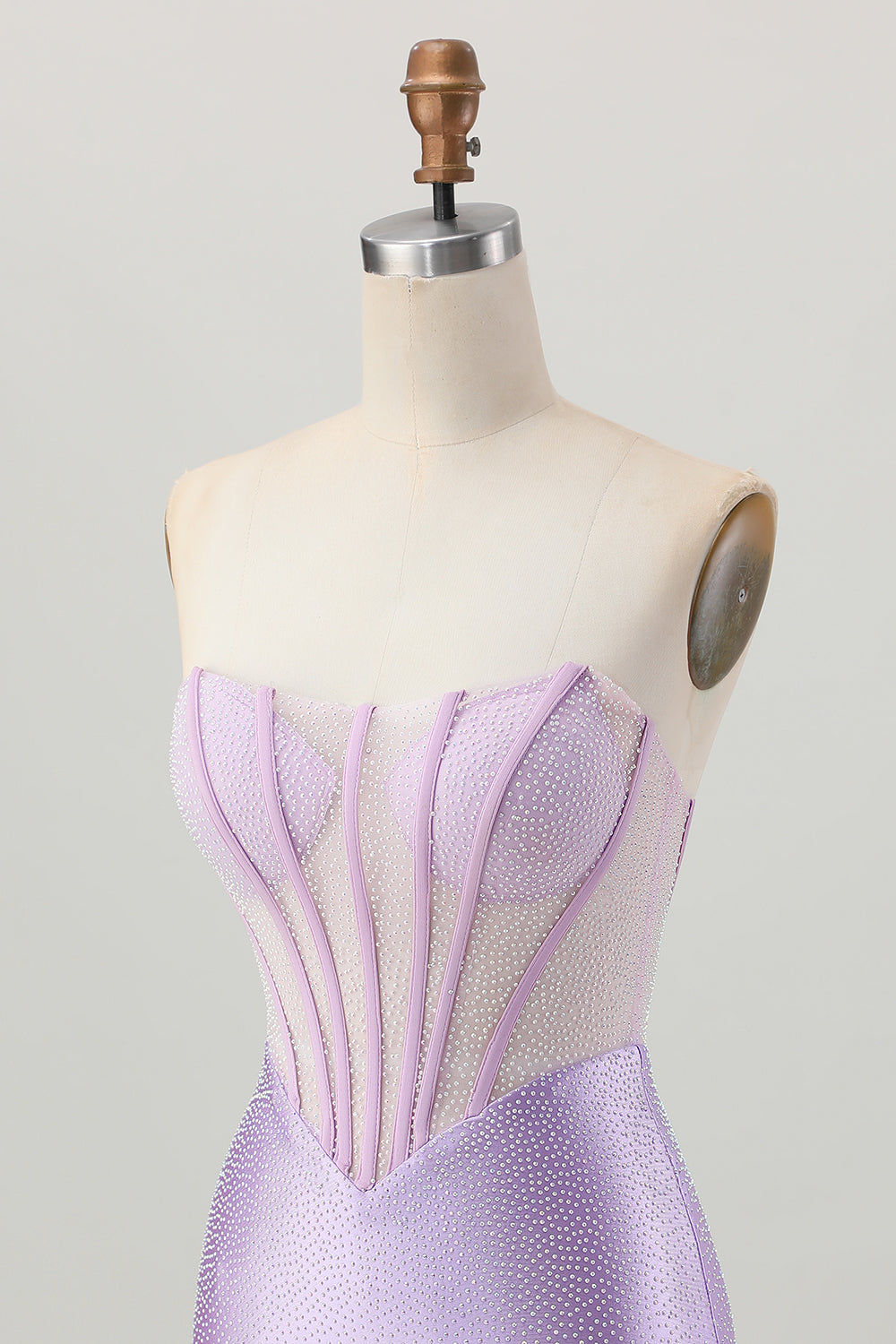 Sparkly Lilac Corset Strapless Short Homecoming Dress with Beading