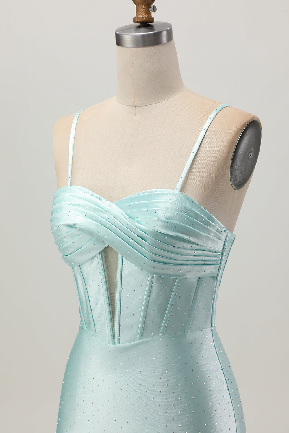 Sparkly Light Green Corset Satin Short Homecoming Dress with Beading