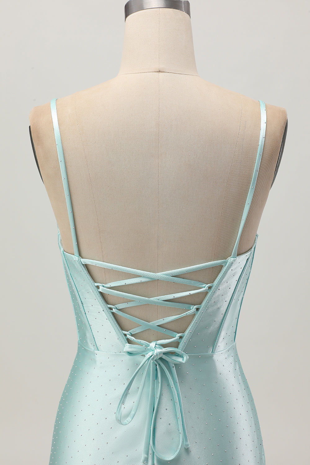 Sparkly Light Green Corset Satin Short Homecoming Dress with Beading