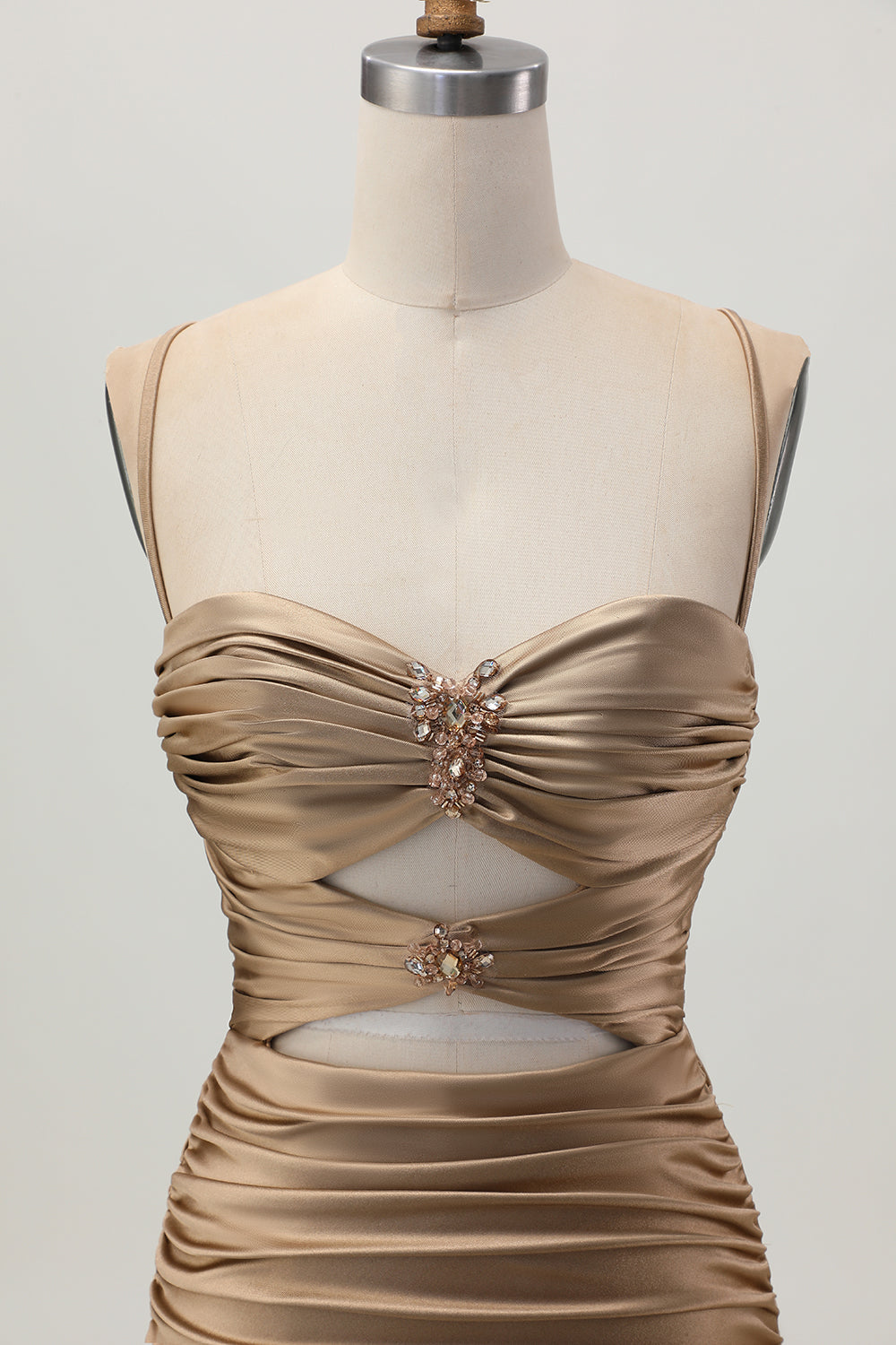 Sparkly Dark Khaki Tight Cut Out Short Homecoming Dress with Rhinestone