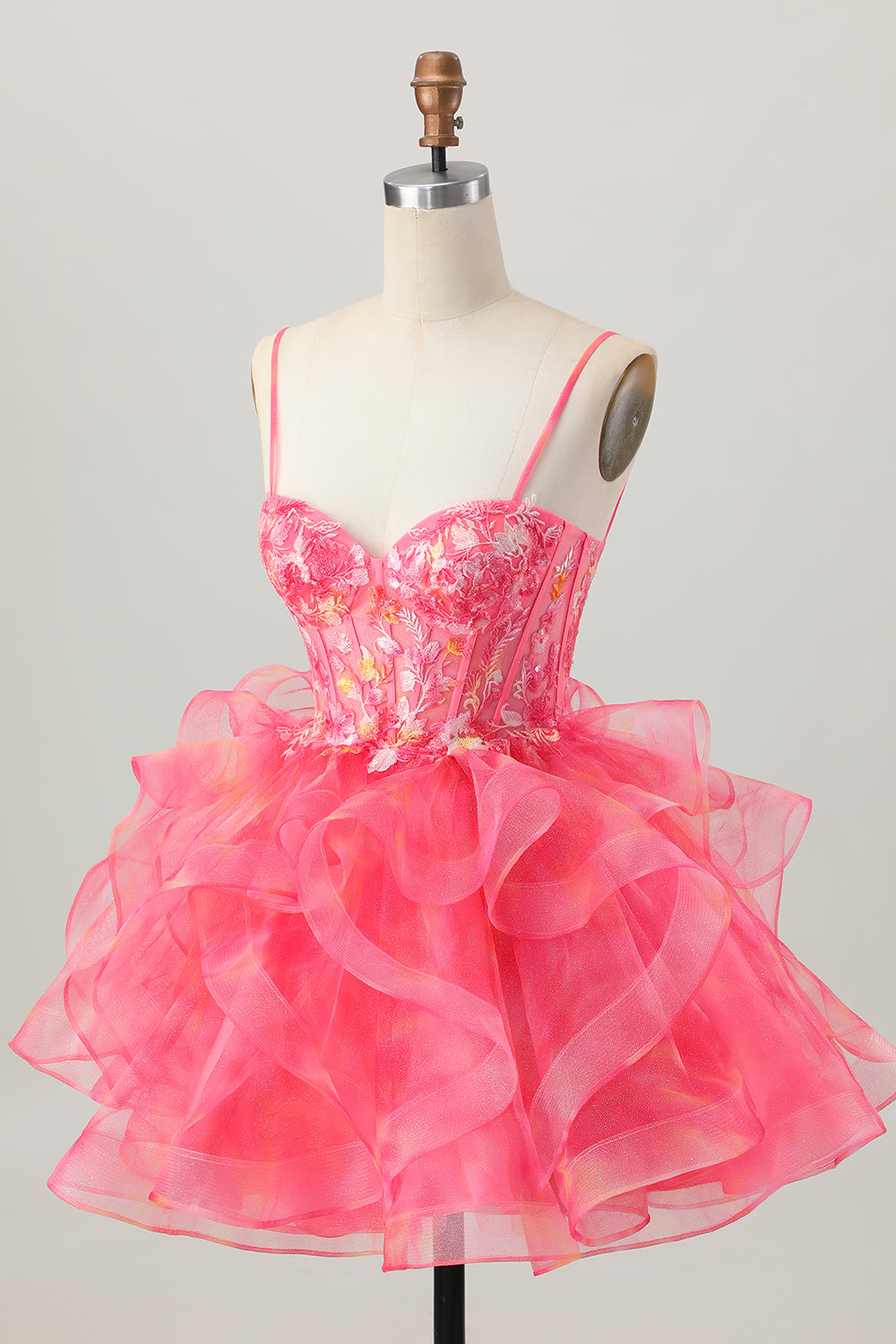 Red Organza A Line Short Corset Homecoming Dress with Appliques