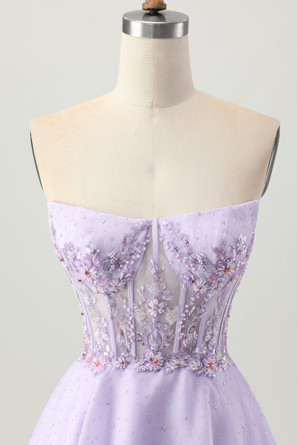 Sparkly Lilac Strapless Short Corset Homecoming Dress with Beading