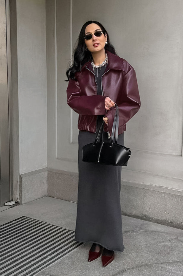 Burgundy Vintage Biker Coat with Timeless Style and Quality
