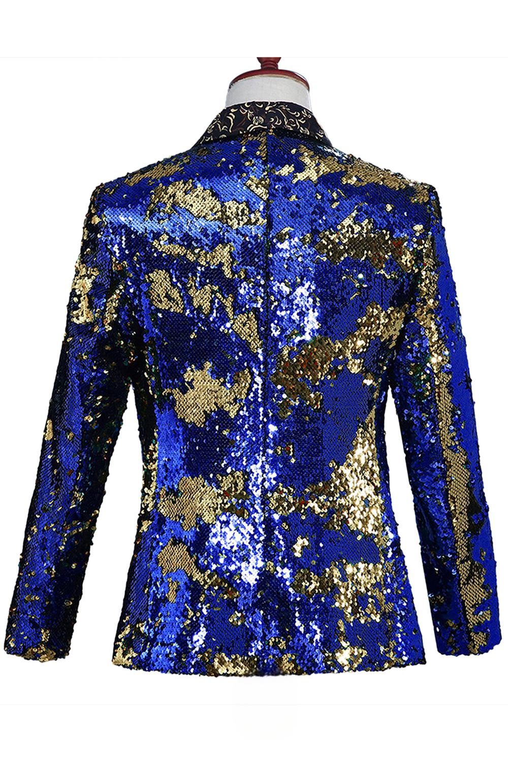 Sparkly Shawl Lapel Purple And Blue Men's Prom Blazer With Sequins