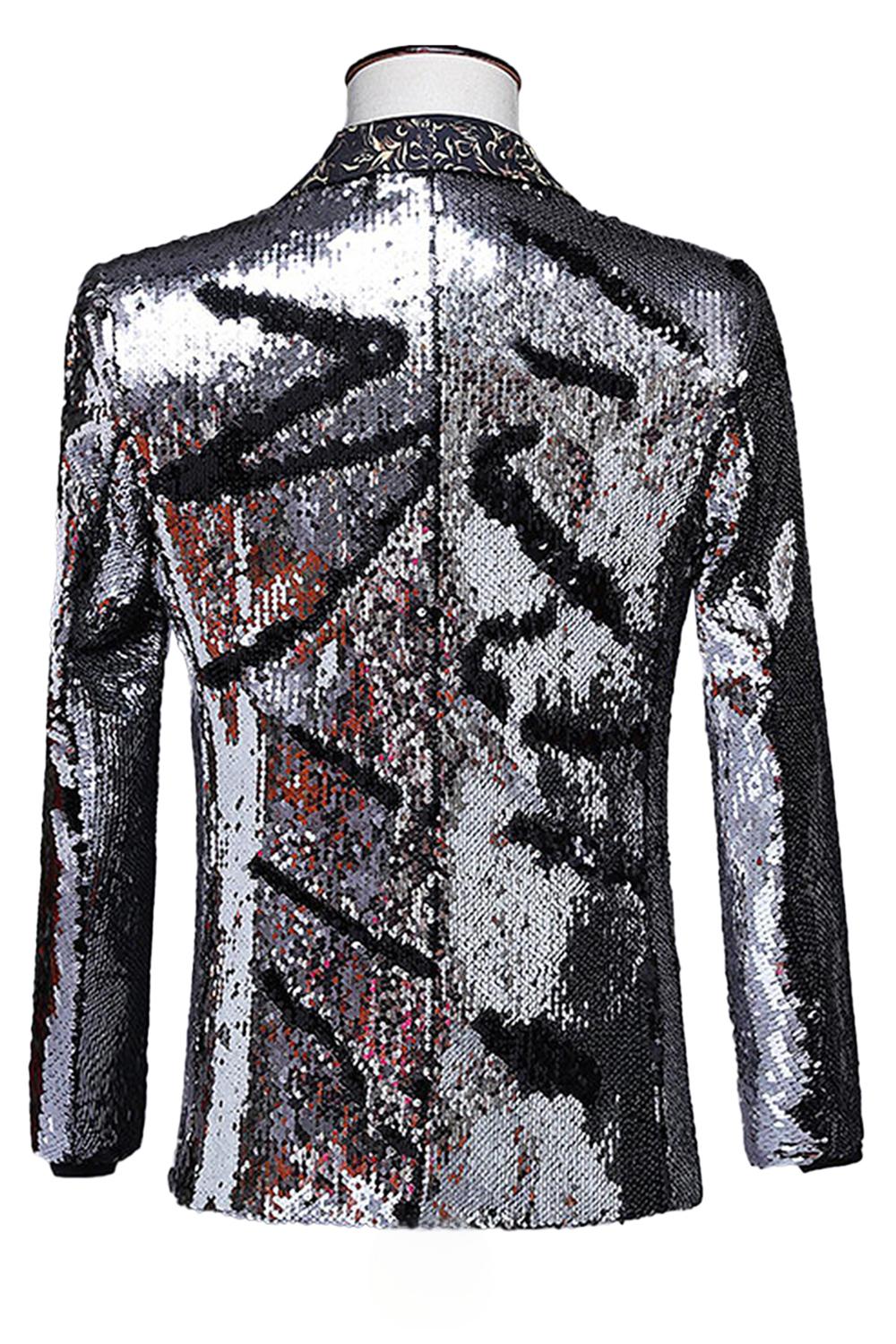 Sparkly Shawl Lapel Purple And Blue Men's Prom Blazer With Sequins