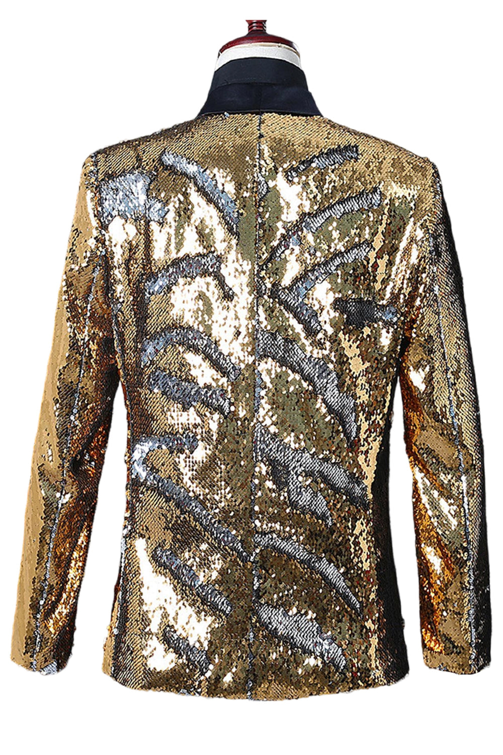 Sparkly Silver and Golden Shawl Lapel Men's Prom Blazer with Sequins