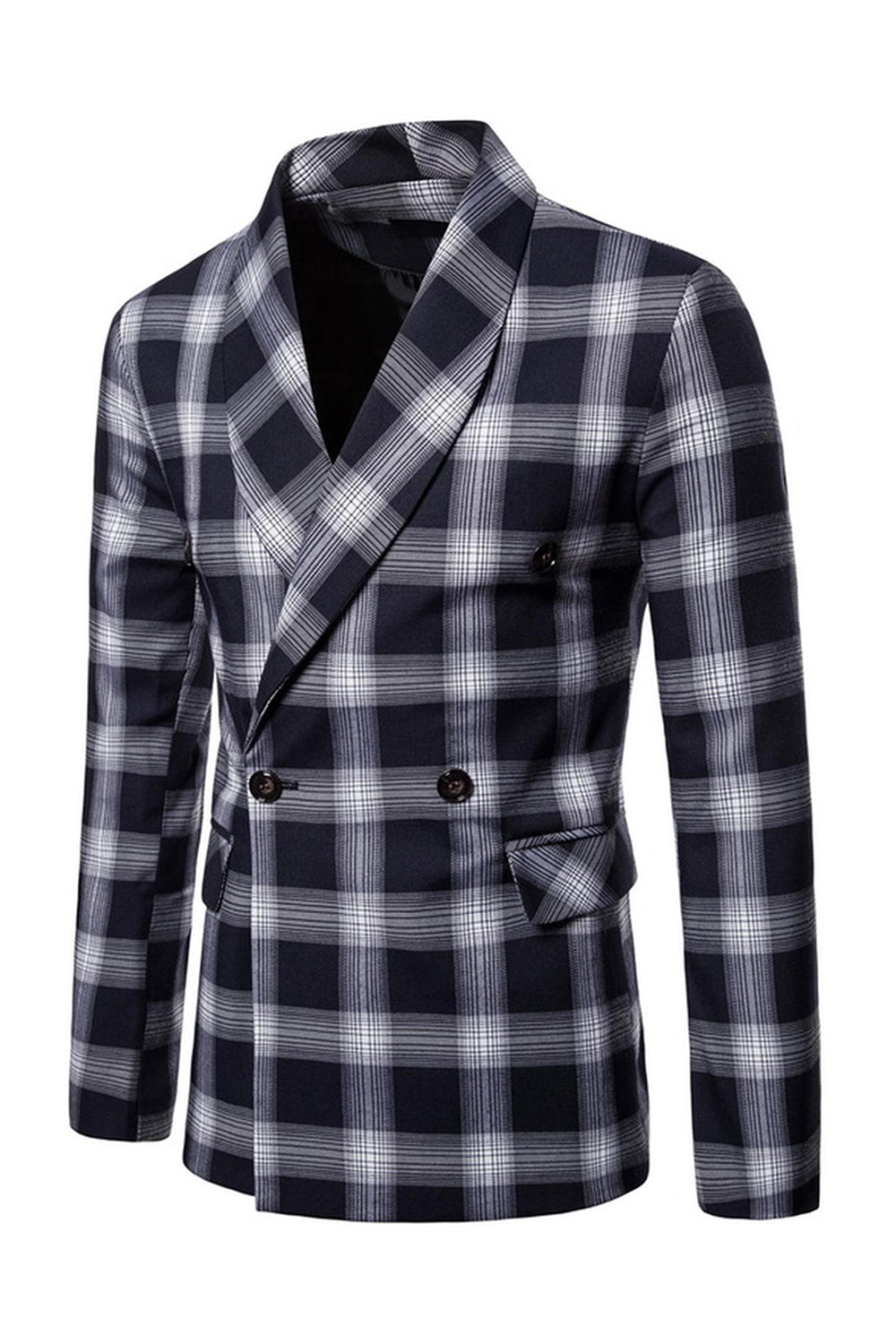 Navy Shawl Lapel Striped Men's Prom Blazer