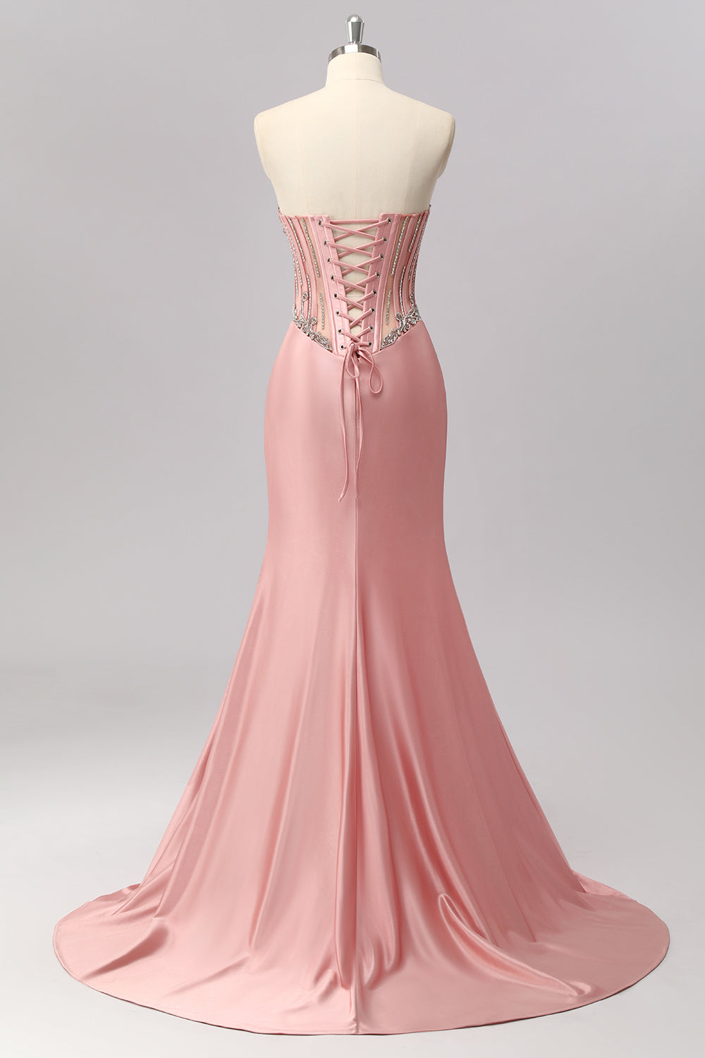 Blush Strapless Corset Mermaid Beaded Prom Dress