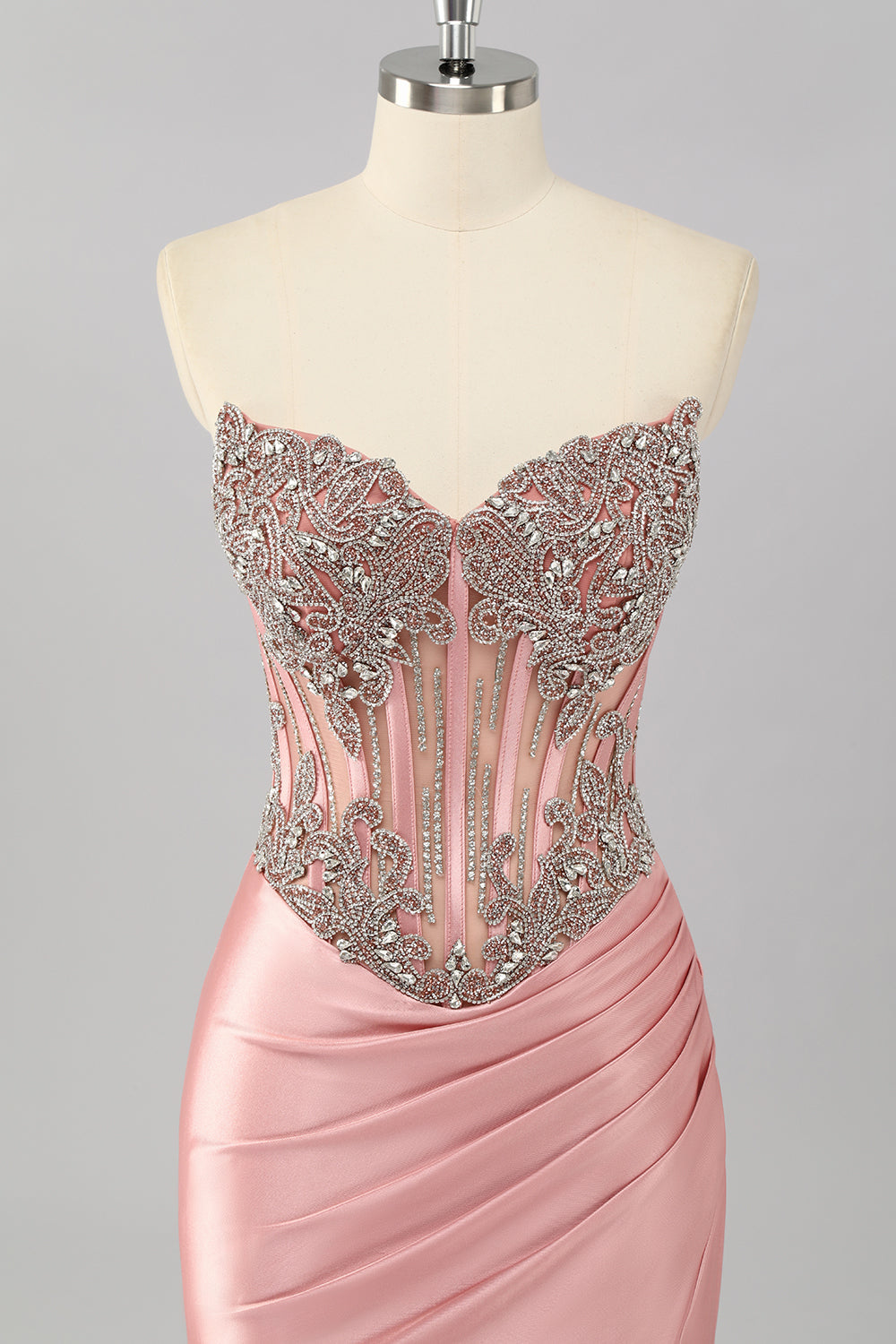 Blush Strapless Corset Mermaid Beaded Prom Dress
