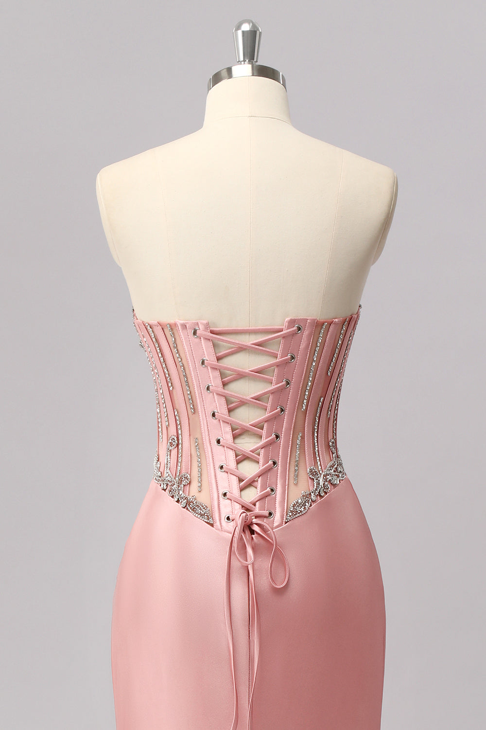 Blush Strapless Corset Mermaid Beaded Prom Dress