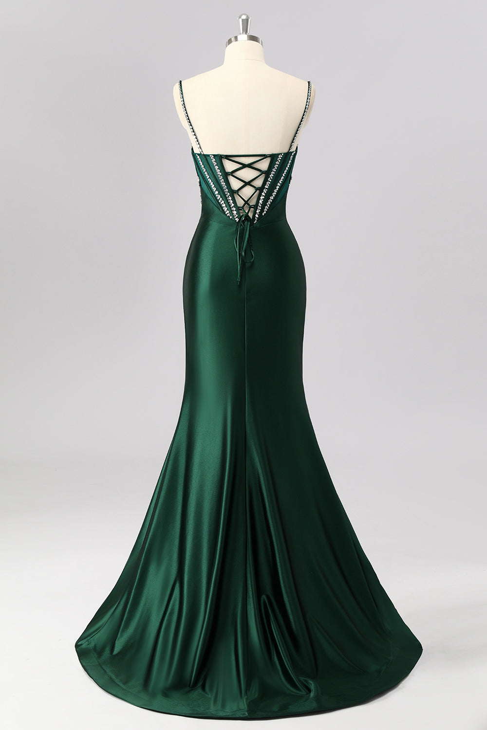 Dark Green Corset Mermaid Long Prom Dress with Rhinestones